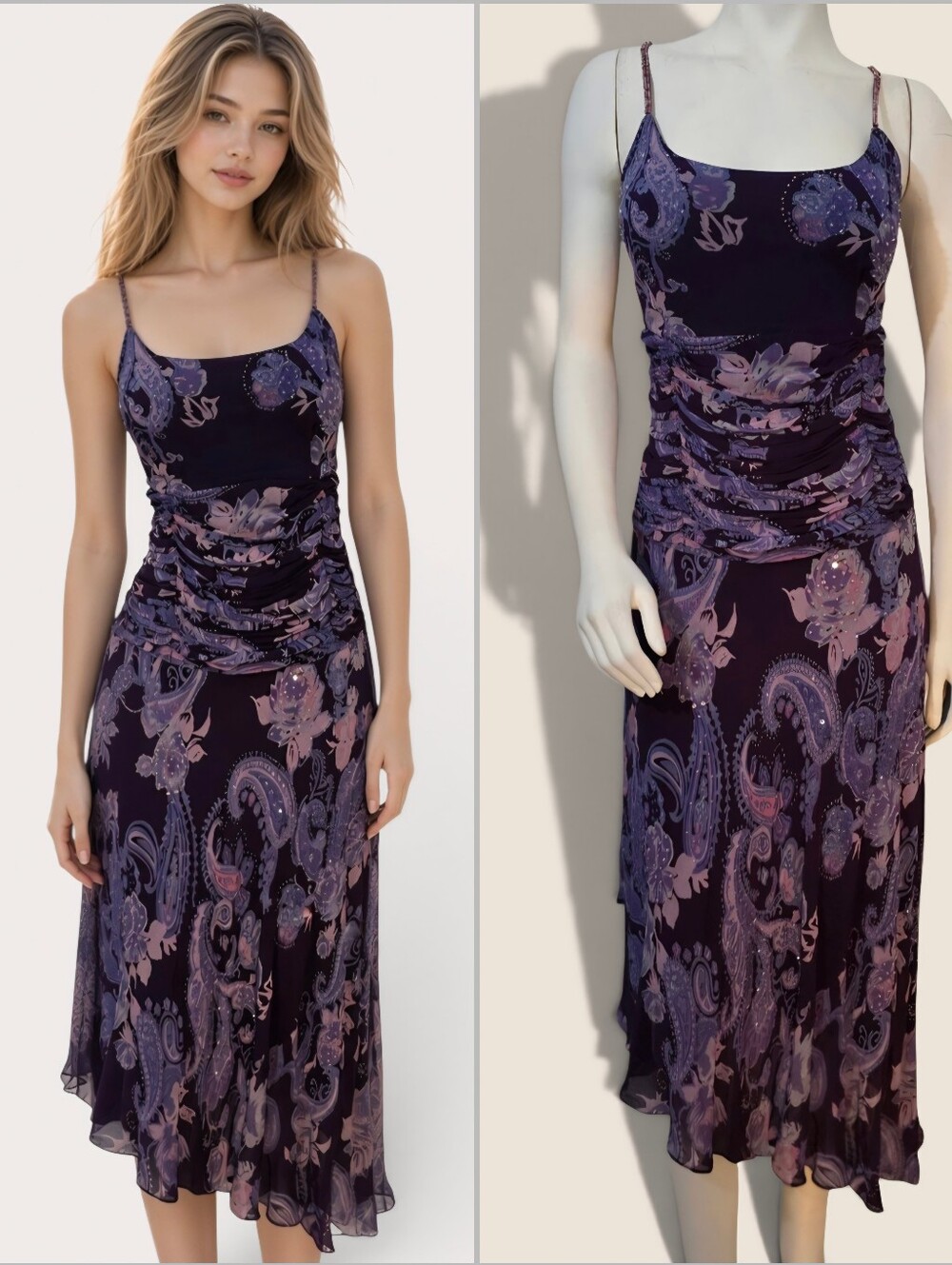 Eva Blue Purple Paisley Slip Dress Size 14 Vintage Y2K
